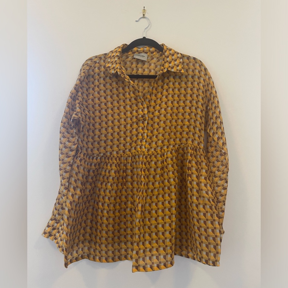 Yellow and brown Blouse, 100% Ramie, good as new